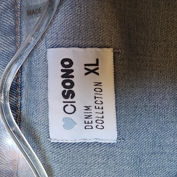 CiSono medium wash faded heavyweight denim snap front long sleeve shirt shacket - Picture 3 of 5